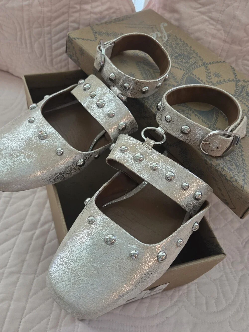 Free People Camille Mystic Flats (Champagne) Worn 3x.